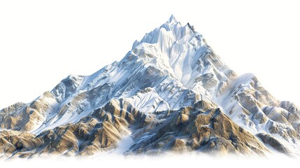 Rocky mountain and snowy peak isolated on white background