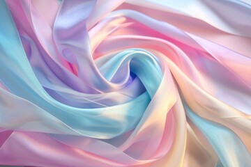 Wall Mural - Detailed view of a swirling pattern of satin ribbons in pastel colors, A swirling pattern of satin ribbons in pastel colors