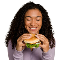 Wall Mural - Png woman eating hamburger sticker, transparent background