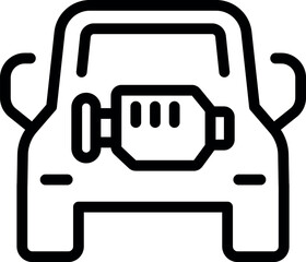 Poster - simple line icon representing a car seen from the front, highlighting the engine