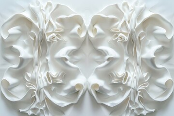 Poster - close up of white sculpture on wall, showing intricate symmetrical arrangement of shapes, a symmetri