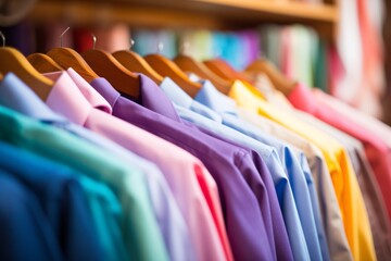 a row of colorful shirts on swingers