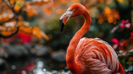 Wall Mural - Long-Necked Flamingo in Its Natural Habitat 