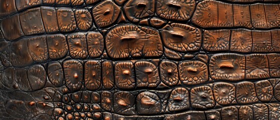 Wall Mural - Panoramic close-up, high detail scan of crocodile leather material, Generative AI