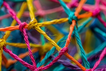 Poster - A close up view of a tangled bunch of vibrant ropes, A tangled web of colorful threads representing the interconnectedness of family relationships