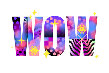 Sticker - Wow word png psychedelic art font, transparent  background