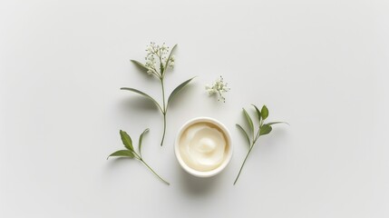 Wall Mural - Facial or body cream sample displayed from above on a white background