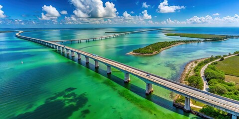 Wall Mural - Aerial view of an interstate and bridge crossing over the Keys Islands in Florida, aerial view, interstate, bridge