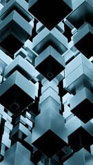 Poster - Blue and gold background. Design. Falling and rising squares on a black background in animation.
