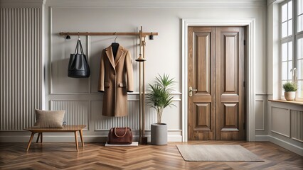 Wall Mural - Stylish hall interior with coat rack and door, stylish, hall, interior, coat rack, door, stylish hall, home decor