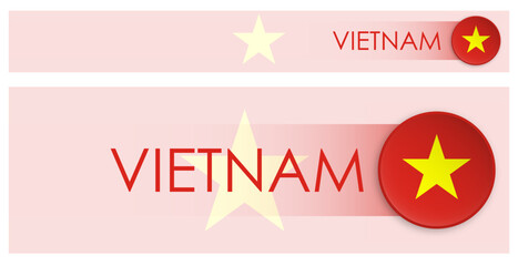 Wall Mural - Vietnam flag horizontal web banner in modern neomorphism style. Webpage Vietnamese country header button for mobile application or internet site. Vector