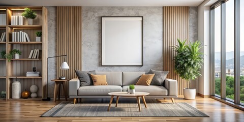 Wall Mural - Contemporary modern home interior with frame mockup, rendering, minimalist, clean, spacious, design, architecture