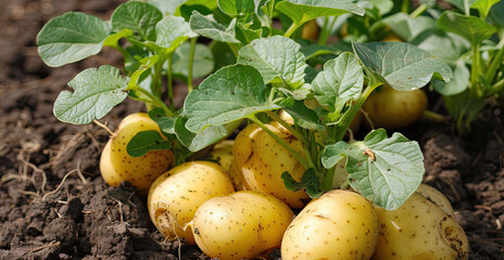fresh harvest potatoes on the ground
