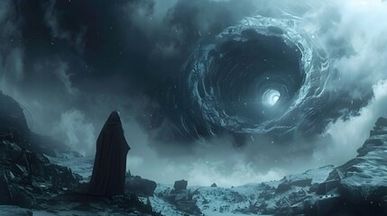 Wall Mural - Ethereal Lord of Death Manifesting as Swirling Vortex of Ghostly Energy Overlooking Vast Ethereal Landscape