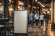 © ARVD73 - Display white blank screen or signboard mockup for offers or advertisement in public area with blurred people at late night.