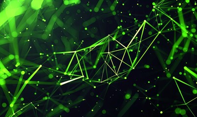 Wall Mural - Abstract 3D Space Background with Low Poly Design in Black and Neon Green Concept 3D Design, Abstract Art, Space