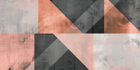 Wall Mural - Abstract Geometric Draw Paint Graphic Minimal Mosaic Pattern Texture in Peach and Charcoal Grey Colors An elegant