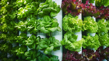 Wall Mural - Vertical Hydroponic Plant System With Cultivated Lettuces.