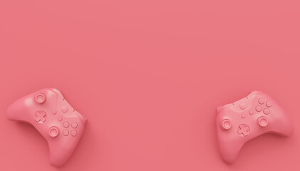 Poster - Video game joysticks or gamepads in plain monochrome pink color background