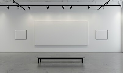 Wall Mural - Blank Canvas in a Contemporary Art Gallery, on a White Wall, with Track Lighting