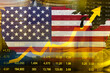 © manassanant - US America flag with stock market finance, economy trend graph digital technology.