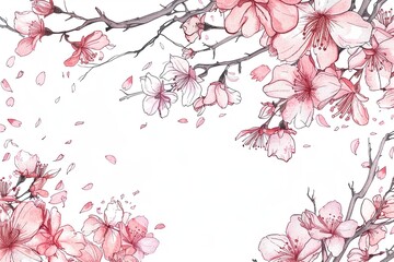 Canvas Print - Cherry Blossom Tree Ephemera Border Backgrounds Drawing Sketch A charming sketch-style illustration