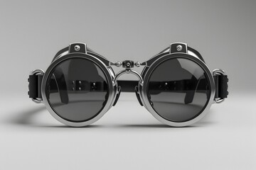 Sticker - Sleek Vintage-Inspired VR Glasses with Intricate Mechanical Details in Striking Black and White Aesthetic