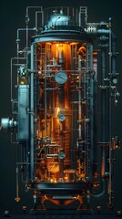 Wall Mural - Towering Industrial Boiler System with Powerful Gas Burner in Cinematic Lighting