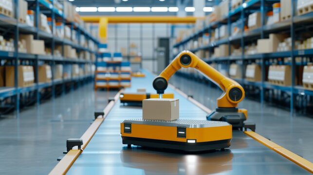 AI-controlled warehouse with automated sorting and logistics systems.