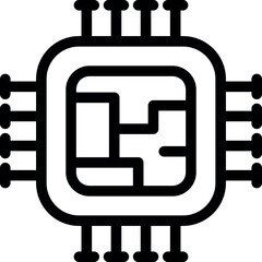 Poster - Line art style icon of a microchip, representing the concept of computer hardware and processing power