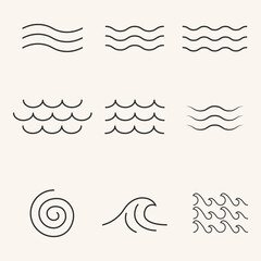 water line icon various wave logo set art design logo vector collection.