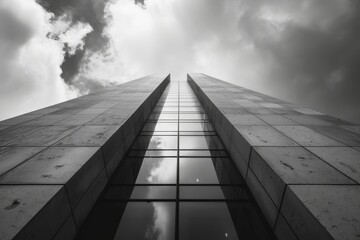 Poster - a very tall building with numerous windows reaching towards the sky, a towering structure reaching f