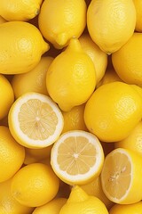 Wall Mural - A bunch of lemons with one cut open