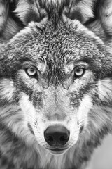 Canvas Print - A wolf with a piercing gaze stares at the camera