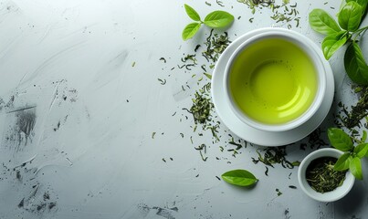 Wall Mural - Sencha Refresh: A refreshing sencha green tea brewed from tender Japanese tea leaves, offering a crisp taste and a bright