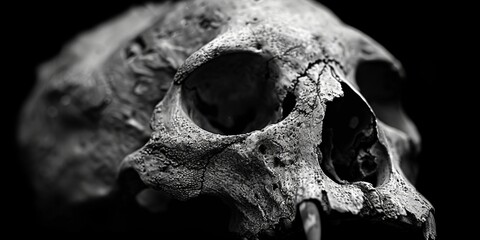 Poster - A skull is shown in a black and white photo