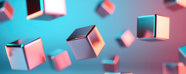 Abstract 3D cubes with vibrant lighting creating a futuristic and modern scene. Perfect for tech and digital backgrounds.