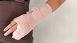 © Rung Kh - Portrait the wound on the hand, bandage of accident, health care and medical concept.