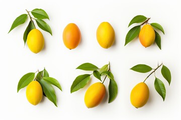 Fresh ripe mangoes on white background