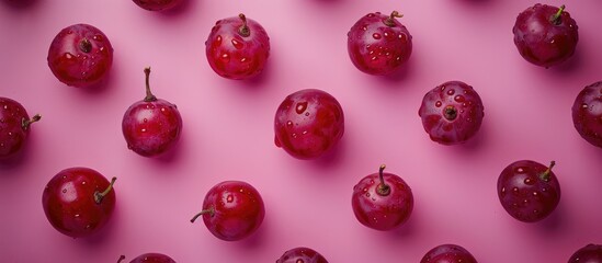 Canvas Print - Innovative red grape arrangement in a flat lay layout. Concept of food styling.