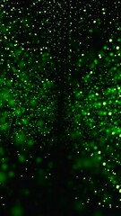 Poster - Green dark background. Design.Bright green particles in the animation fly in different directions.