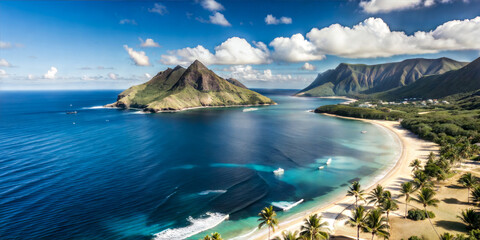 Wall Mural - Scenic coastal view of mountains and ocean