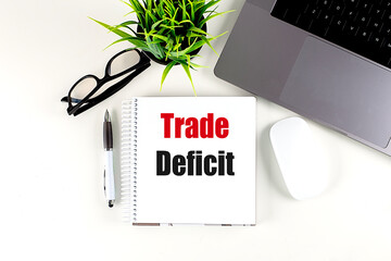 Poster - TRADE DEFICIT text on notebook with laptop, mouse and pen