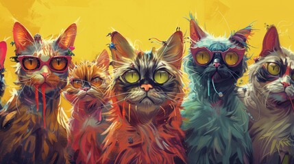  A Group of Cats with Quirky Accessories
