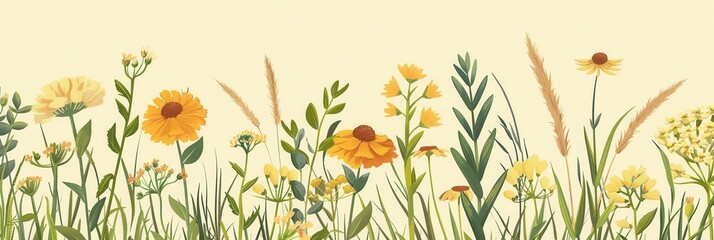 Poster - A vibrant illustration of a summer meadow bursting with wildflowers, perfect for natural product brands and farmers market promotions. Generative AI