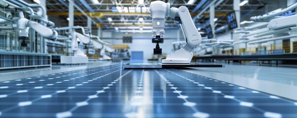 Poster - Advanced robotic arm working in a modern automated factory, manufacturing and industrial automation