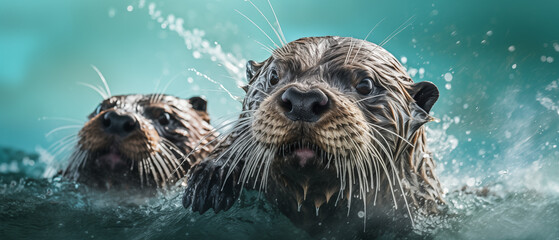 Playful Otters Splashing in Water