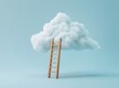 © Maaz - White cloud with wooden ladder on blue background, minimal concept of success and freedom