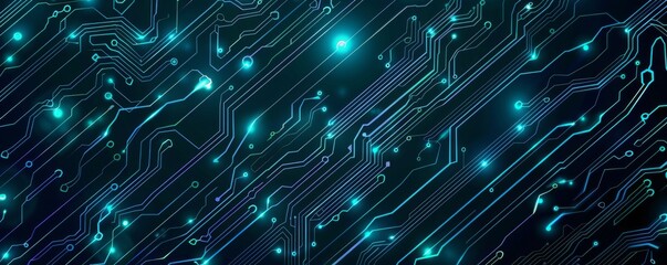 Poster - Abstract circuit board pattern with glowing lines and dark background