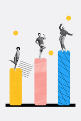 Wall Mural - vertical poster collage young people achieve goal progress growth inspiration motivation charts danc